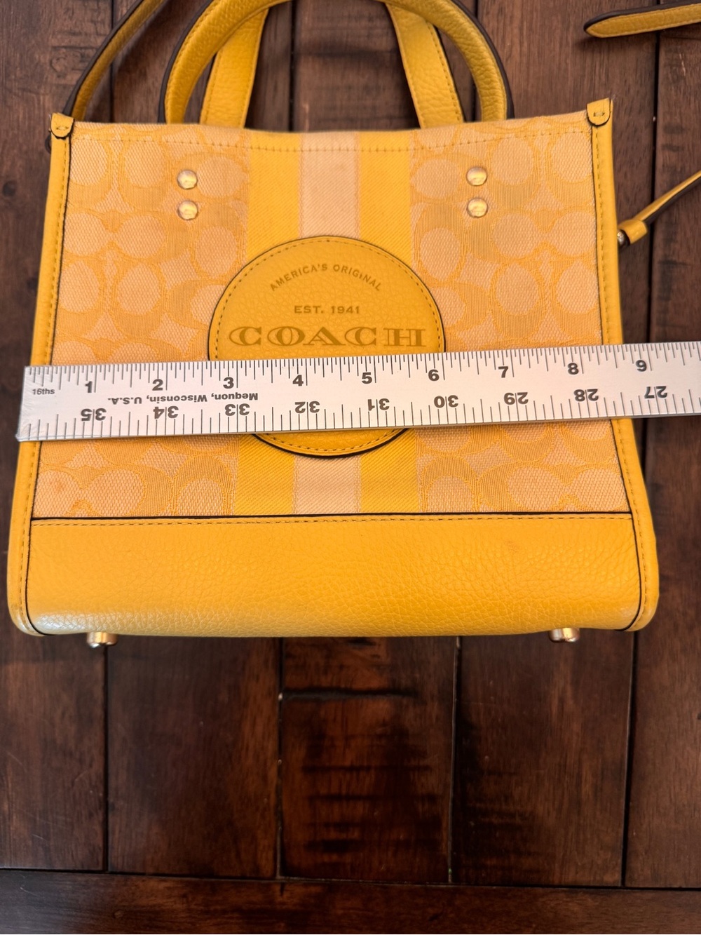 Coach Dempsey Tote 22” Signature C Jacquard Yellow Double Handle Shoulder Purse - Picture 14 of 15